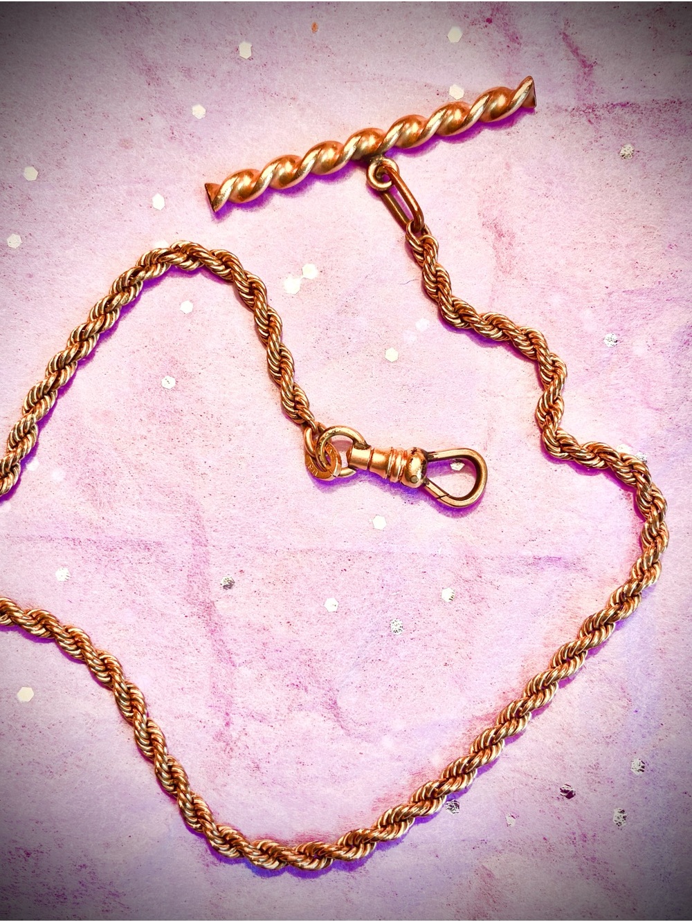 Gold Filled Twisted Rope Pocket Watch Chain with T-Var Swivel Clasp